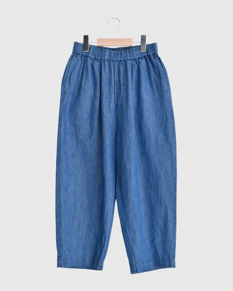 COTTON/LINEN DENIM 2TUCK TAPERED EASY PANTS Blue