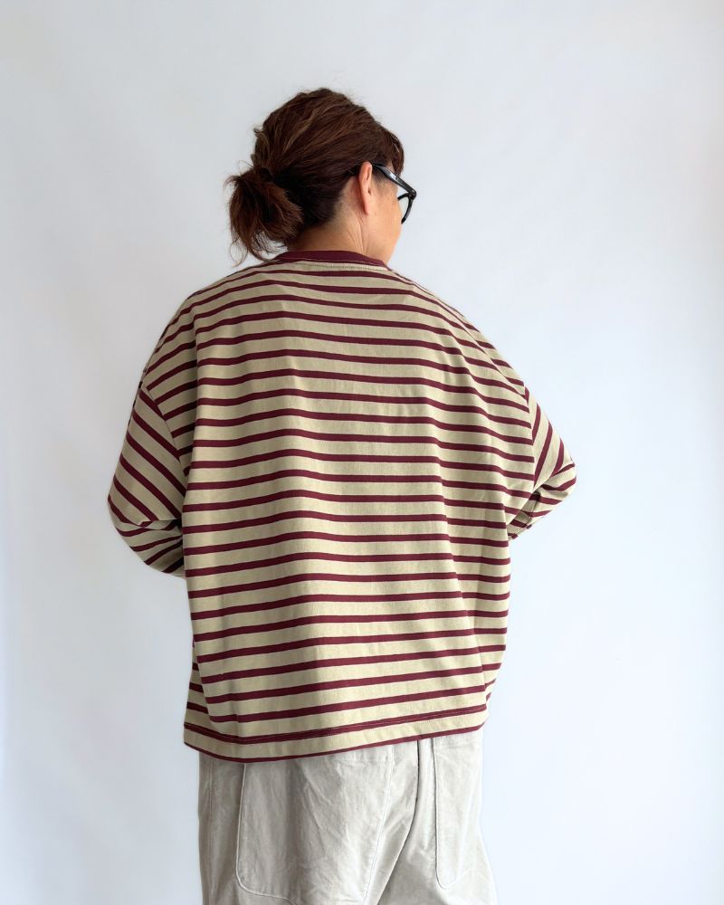 taco cotton ボーダーL/S Beige/Bordeaux