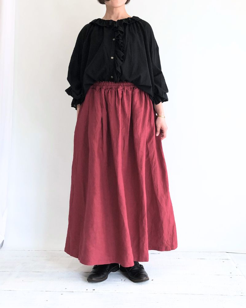 カラーリネン スカート Red