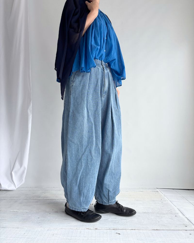 裾デザインコクーンシルエットデニム 'SAFY' LightIndigo