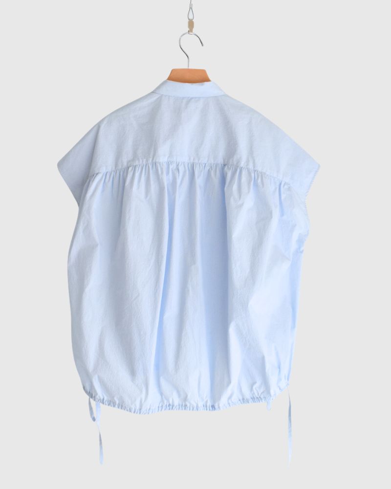 TENDER-W バックギャザーフレンチスリーブブラウス SaxCheck