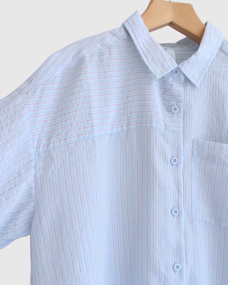 シアーストライプシャツ 'TESSA' Saxe