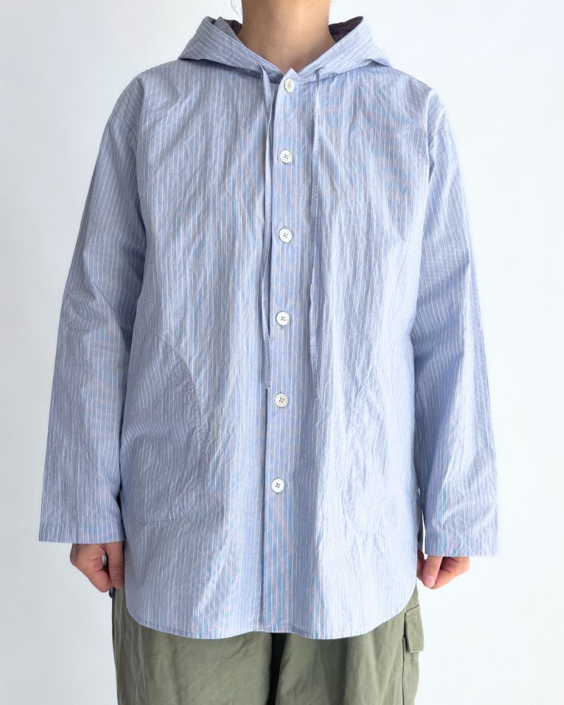 フーディシャツ White/Sax Stripe