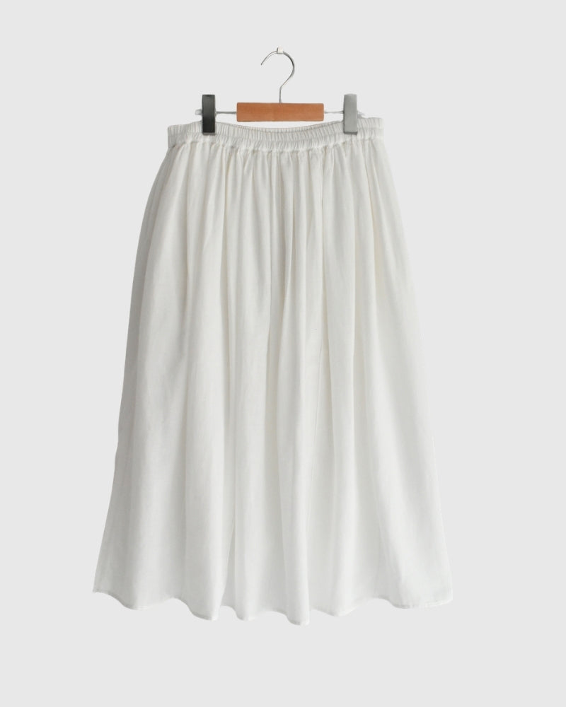 TWILL COTTON KHADI PLAIN GATHERED SKIRT White