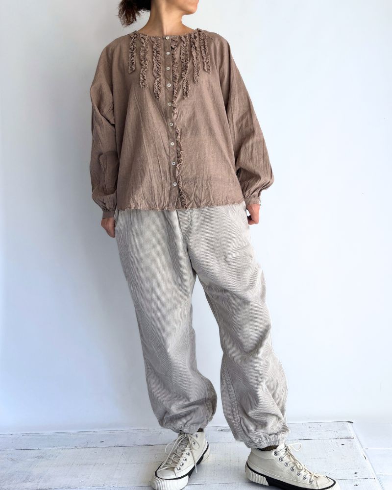 コットンリネン フリルブラウス FluxBeige