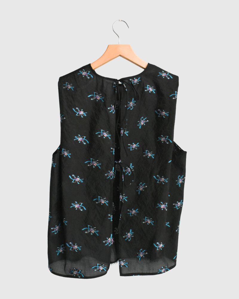 バックオープン シアーフラワーブラウス Black/Blue