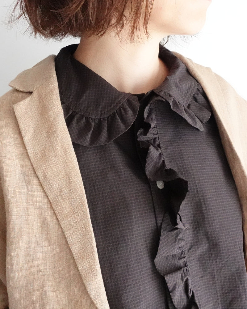 カラー＆フロントフリルブラウス Brown