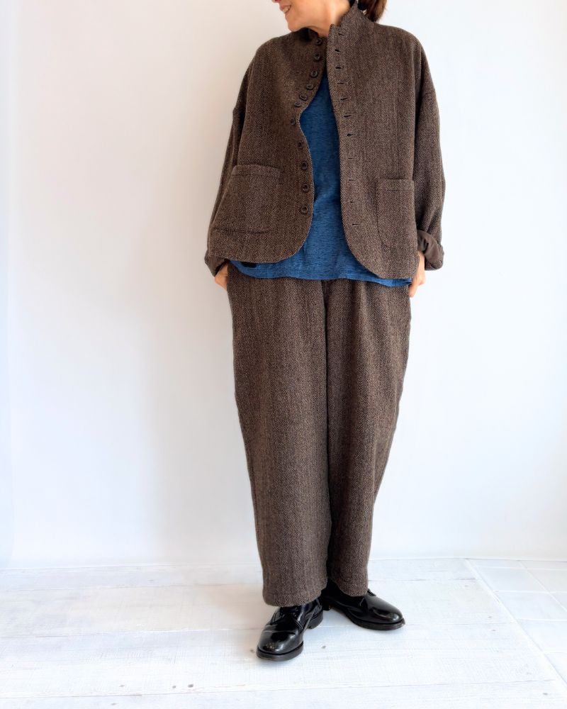 ichi Antiquite's ウールヘリンボーンパンツ Brown｜ワイドシルエット