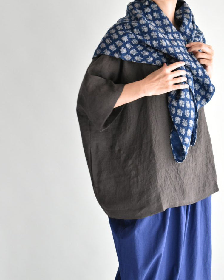 ボートネックワイドブラウス（LINEN） Brown