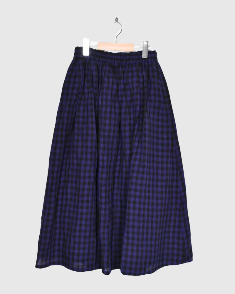 LINEN GINGHAM CHECK SKIRT Navy