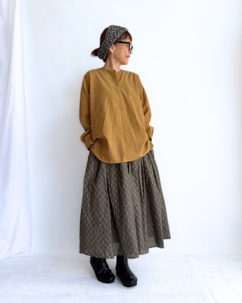 BANGALORE COTTON/SILK PLAIN PULLOVER SHIRT MustardYellow