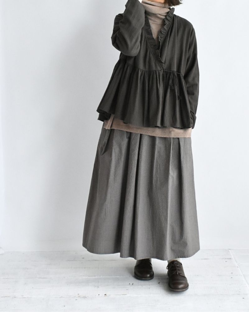 TWILL COTTON KHADI PLAIN FRILL CACHE COEUR Charcoal