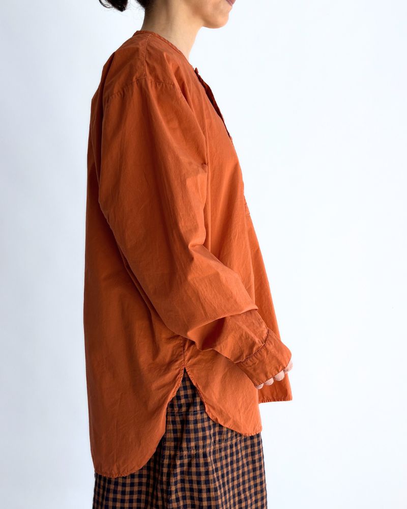 60s COTTON POPLIN OVERDYE HENRY NECK SHIRT Brick