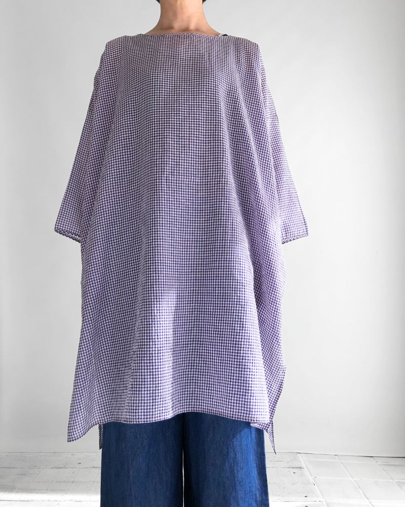 DROP SHOULDER SMOCK DRESS OffWhite/Purple