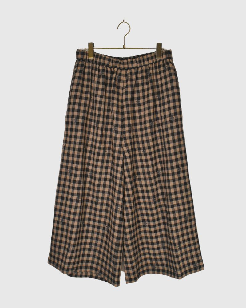 WOOL GINGHAM CHECK WITH JACQUARD EASY PANTS Camel
