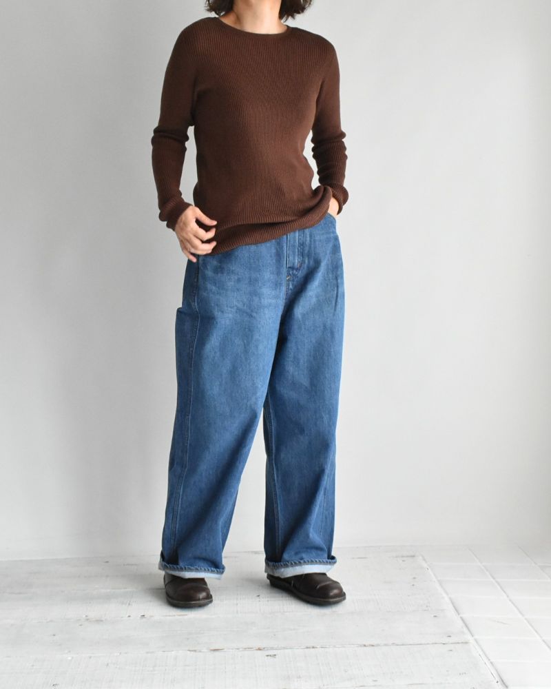 JAPAN WHOLEGARMENT リブニットプルオーバー Brown