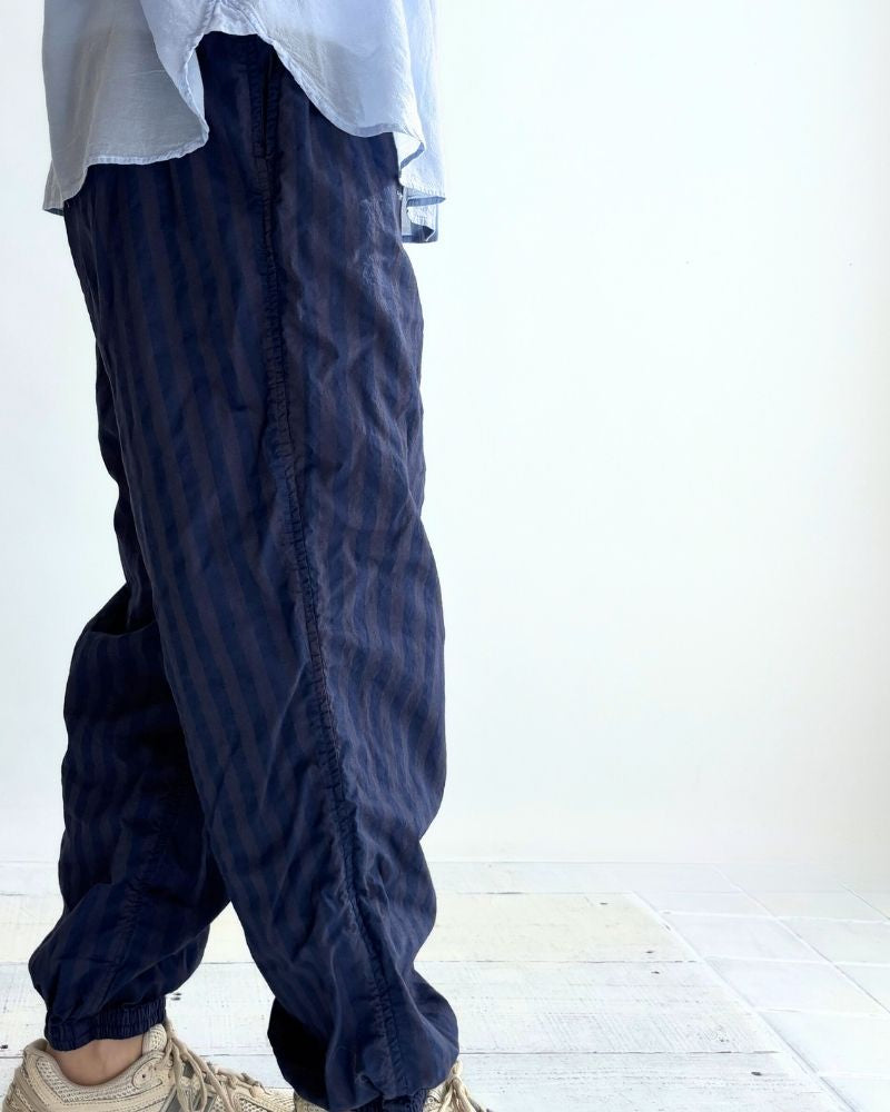 POPLIN WIDE STRIPE (OVERDYE) EASY PANTS PurpleNavy