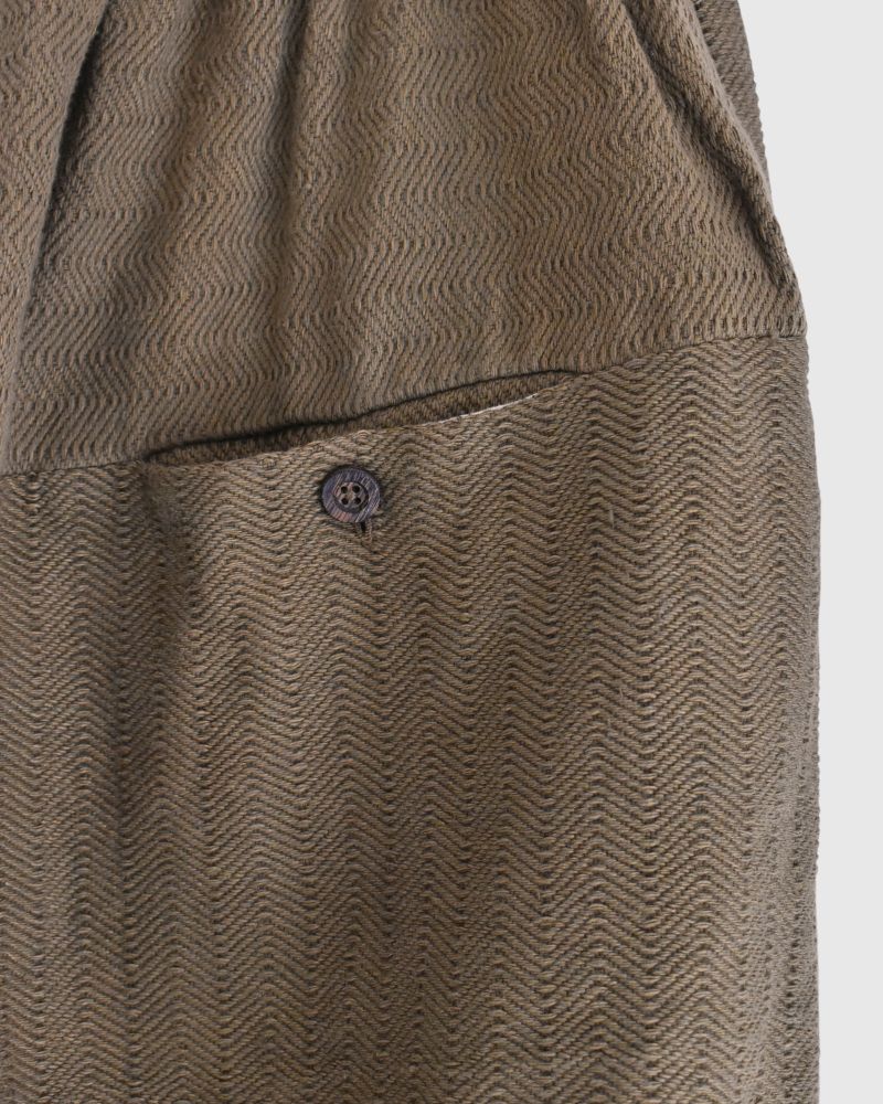 手織りコットンヘリンボーン イージーテーパードパンツ KhakiBrown