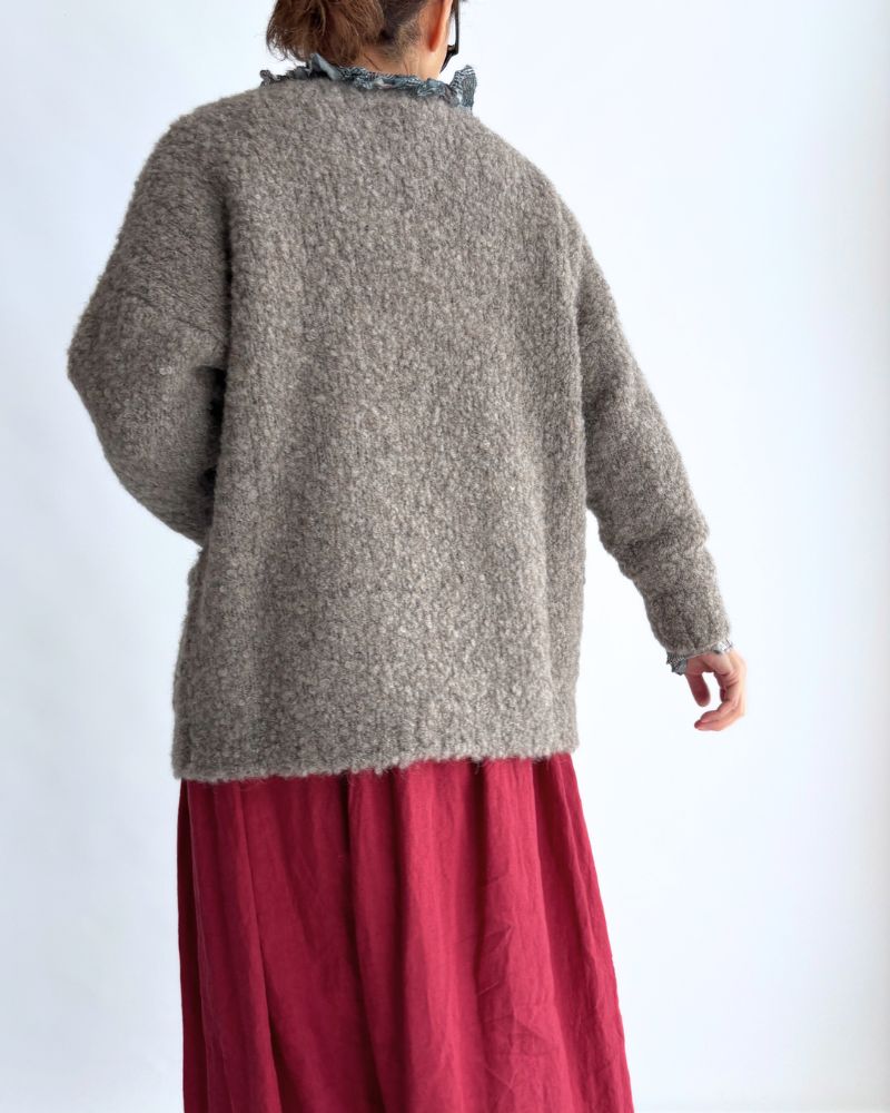 3GG BOUCLE CREW NECK PULLOVER WITH POCKET GrayBeige