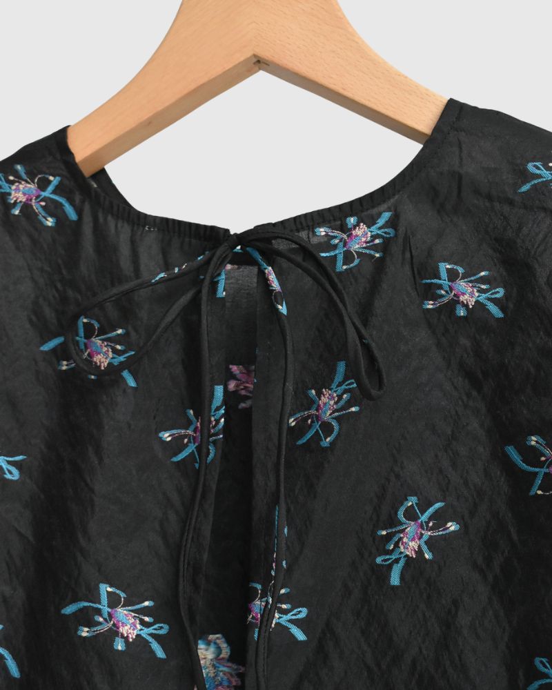 バックオープン シアーフラワーブラウス Black/Blue