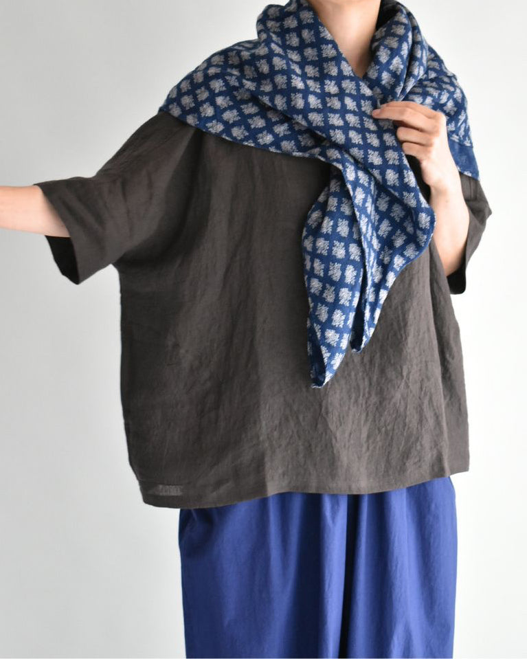ボートネックワイドブラウス（LINEN） Brown
