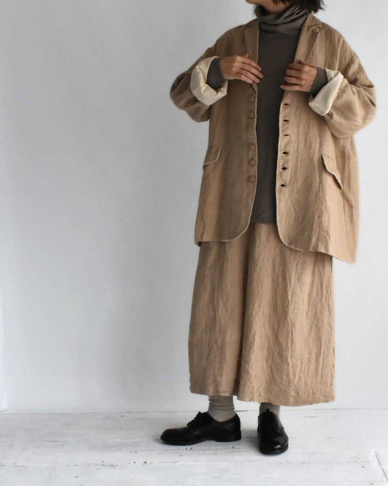 手織り40リネン キュロットパンツ Beige