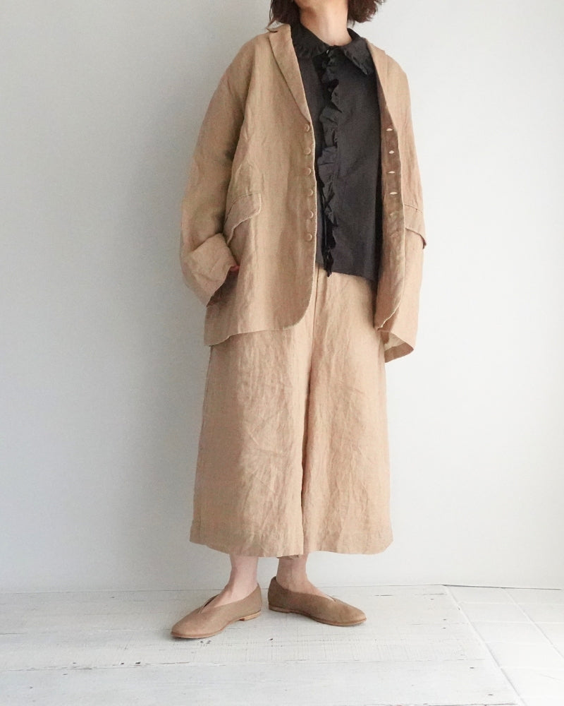 カラー＆フロントフリルブラウス Brown