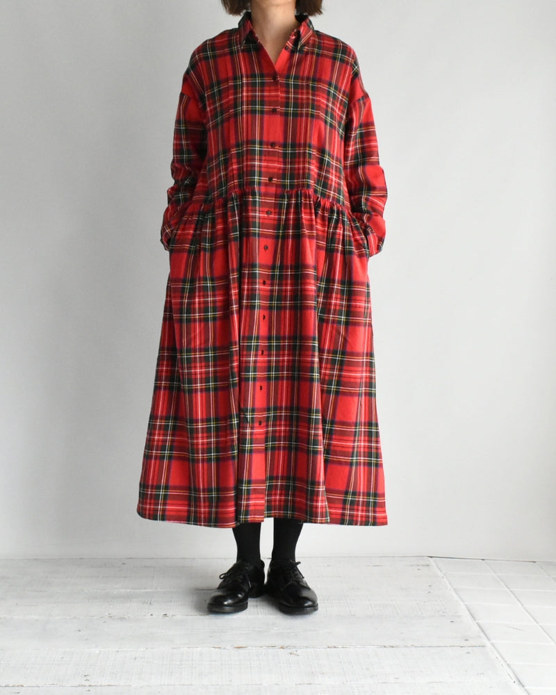 インディゴタータン ファンデーションシャツドレス Red