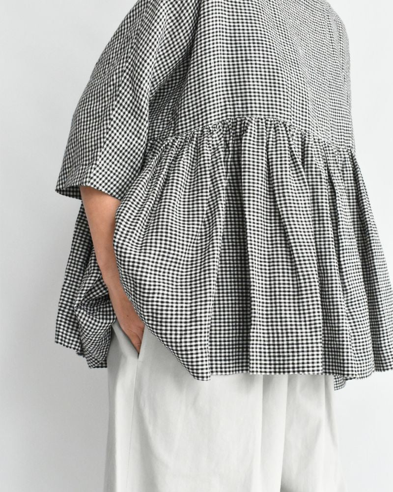 ドルマンギャザーブラウス（LINEN） Black/White
