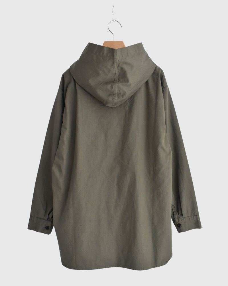COTTON HERRINGBONE WASH HOODED PULLOVER SHIRT KhakiHerringbone