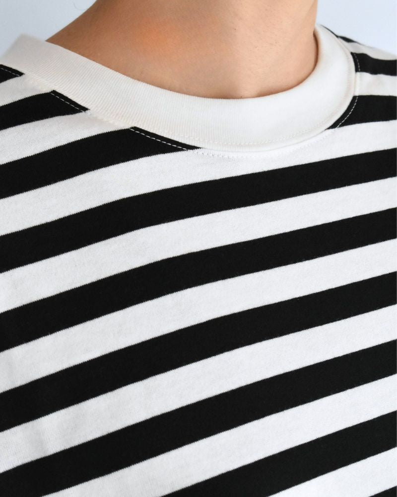 クルーネック スリットTシャツ Black/White