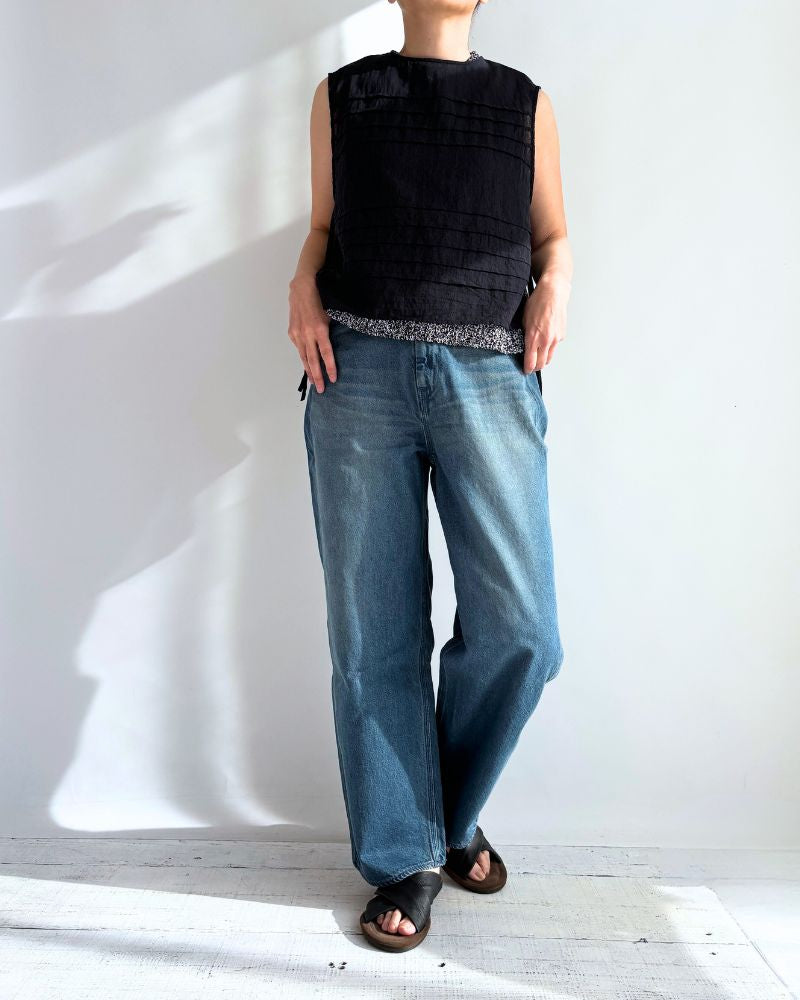 ボイル スリーブレスタックブラウス Navy