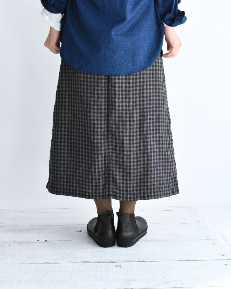 LINEN CHECK OVERDYE EASY SKIRT SmokeGray