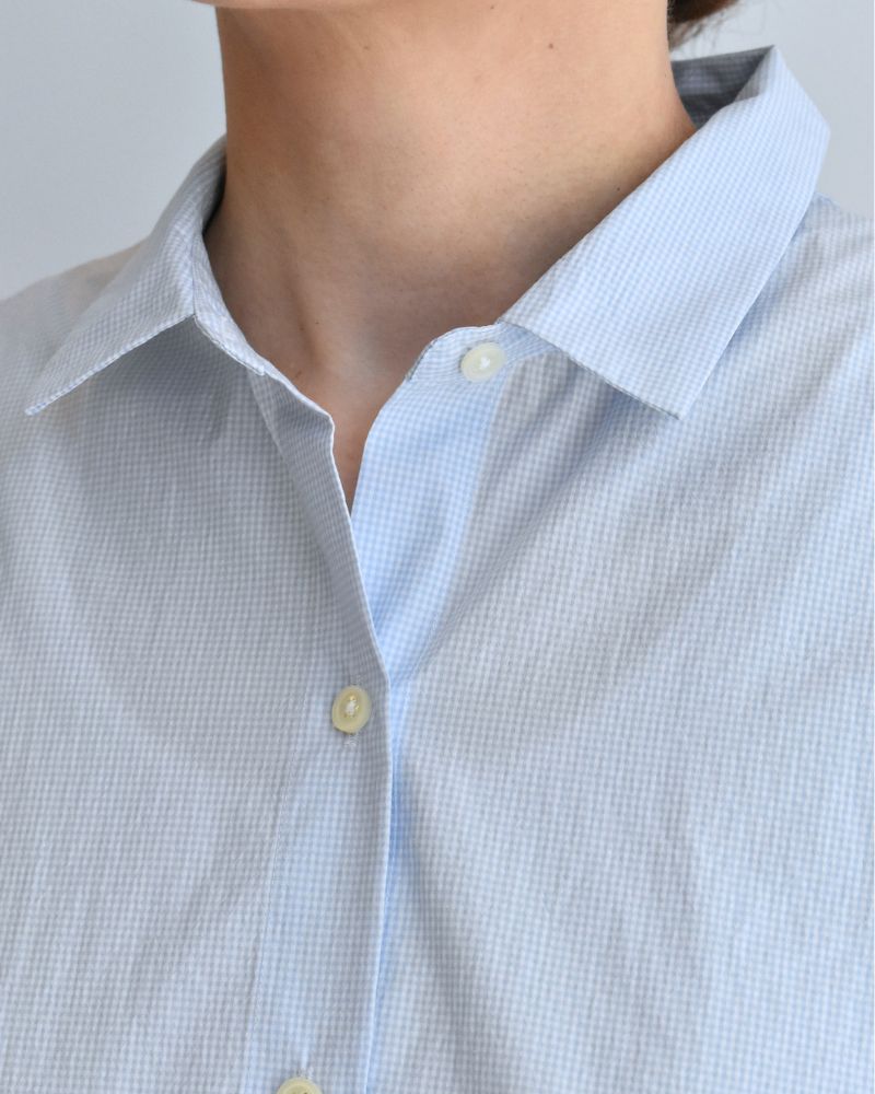 TENDER-W バックギャザーフレンチスリーブブラウス SaxCheck