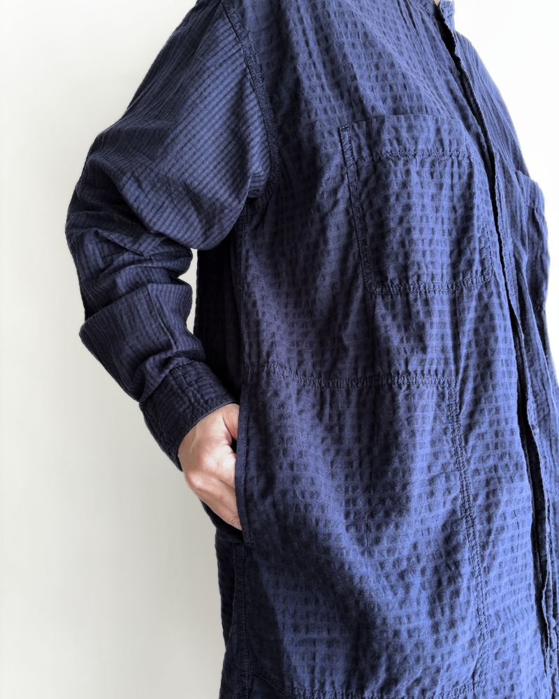 80s ORGANIC CHECK COMBI OVERDYE / BALL BUTTON 4 POCKET LONG JACKET Navy