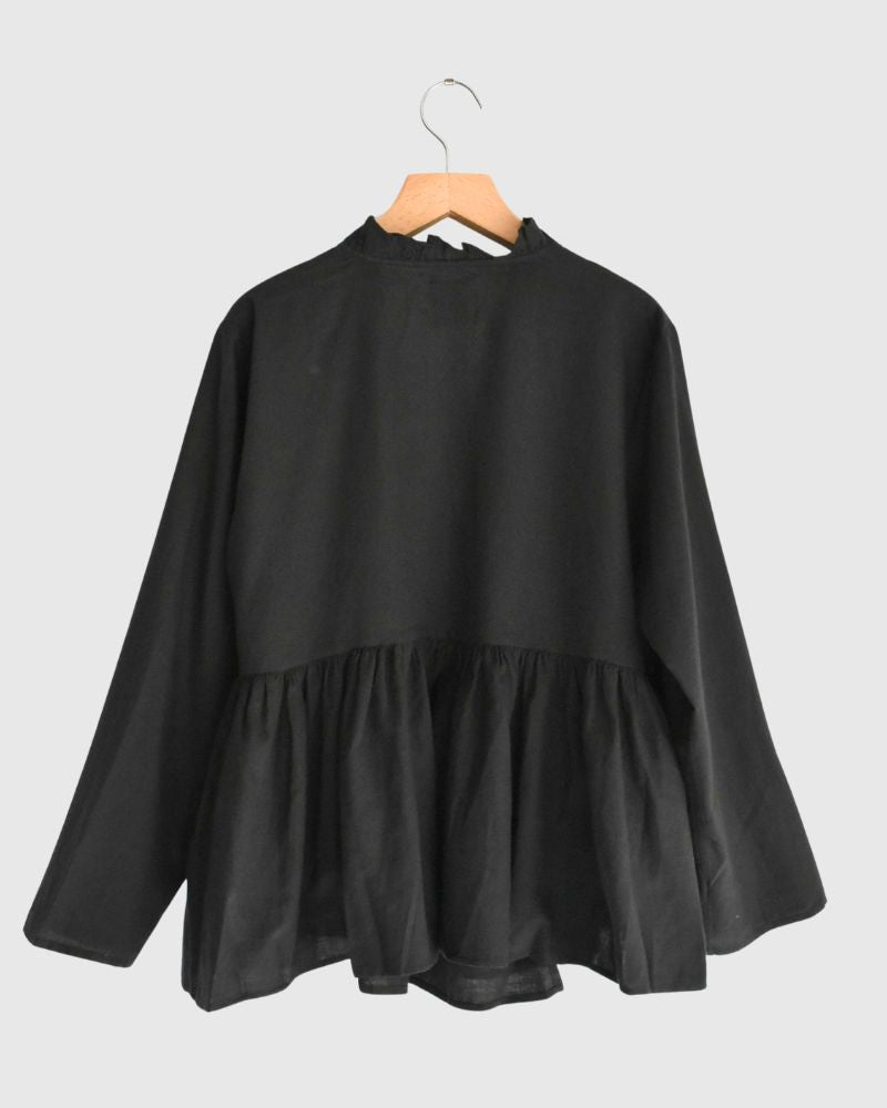 TWILL COTTON KHADI PLAIN (WASH) FRILL CACHE COEUR Black