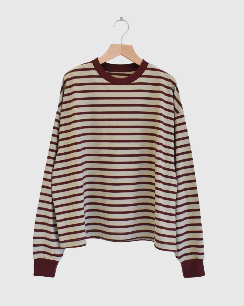 taco cotton ボーダーL/S Beige/Bordeaux