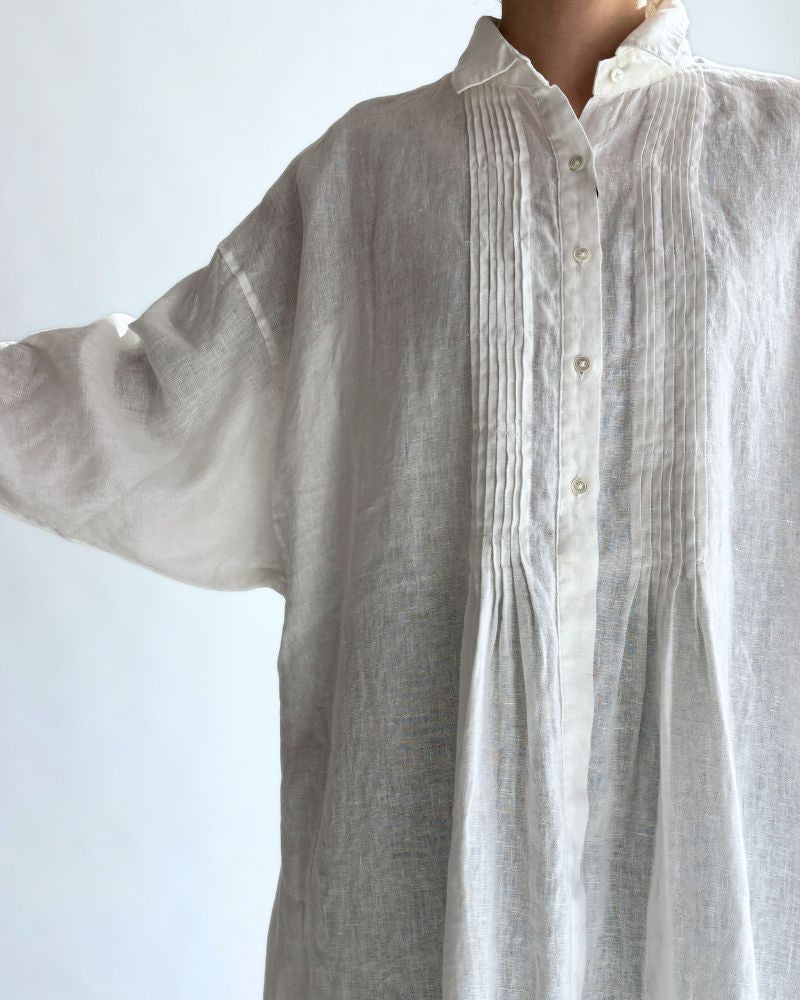 リネンタックシャツドレス White