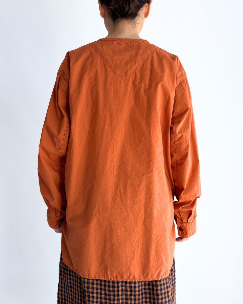 60s COTTON POPLIN OVERDYE HENRY NECK SHIRT Brick