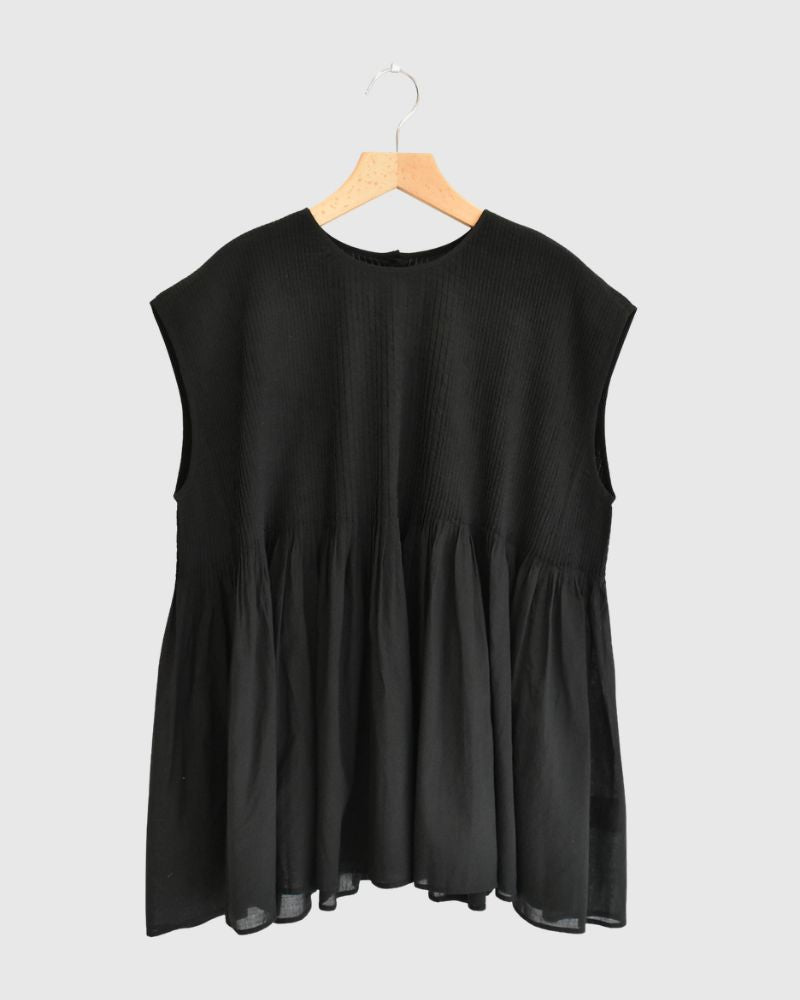CREW-NECK F/SLEEVE SHIRT WITH MINI PINTUCK Black