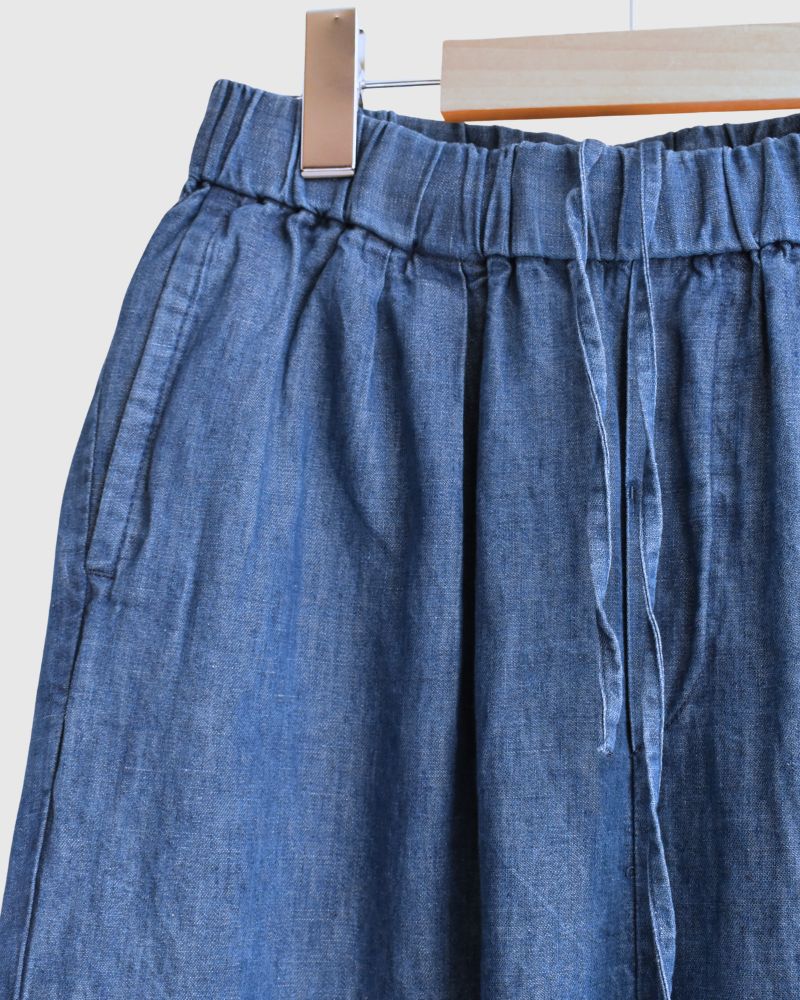 COTTON/LINEN DENIM 2TUCK TAPERED EASY PANTS Blue