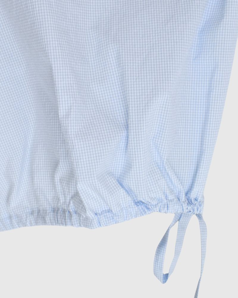 TENDER-W バックギャザーフレンチスリーブブラウス SaxCheck