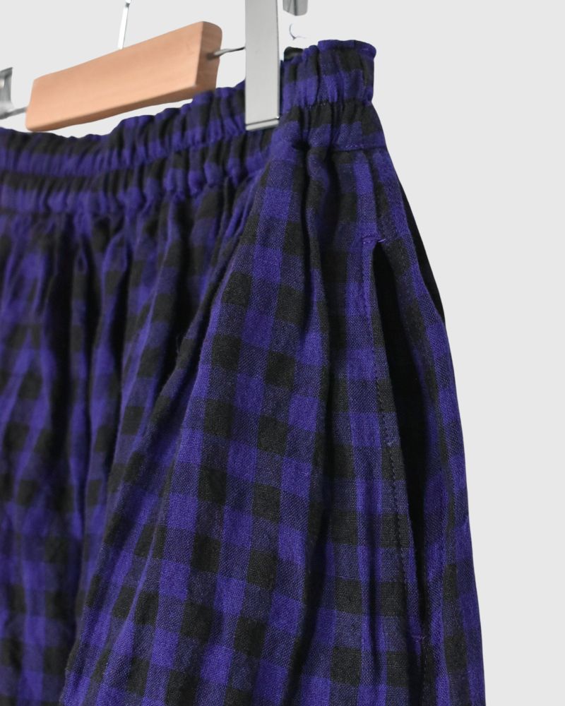 LINEN GINGHAM CHECK SKIRT Navy