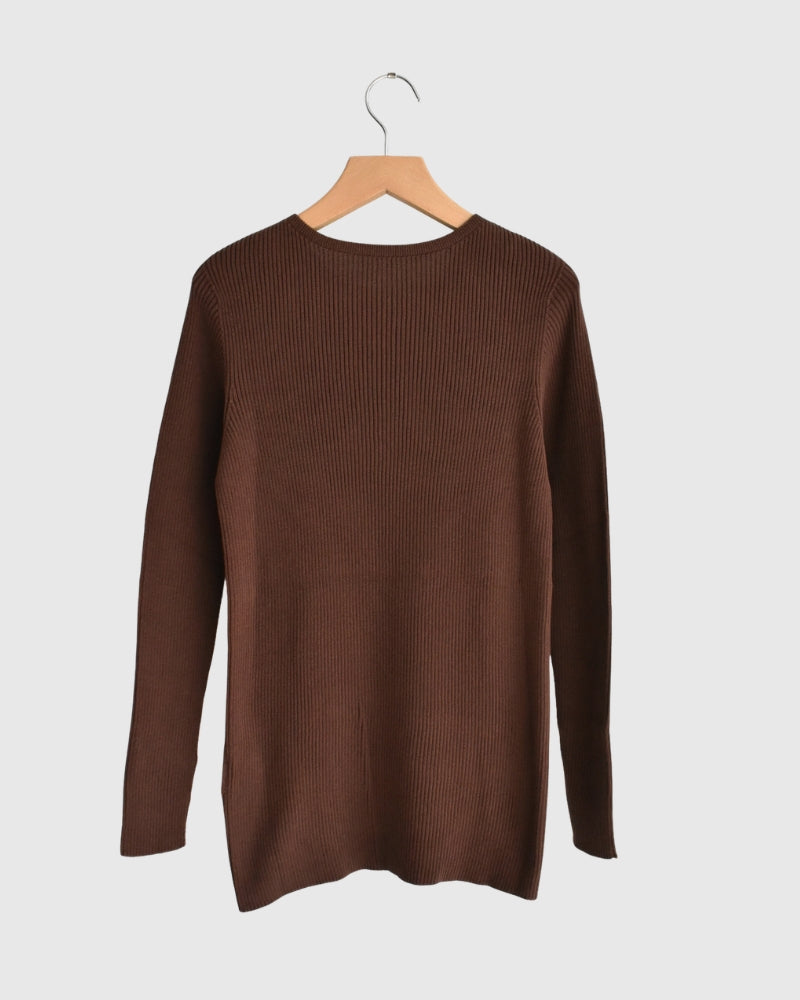 JAPAN WHOLEGARMENT リブニットプルオーバー Brown
