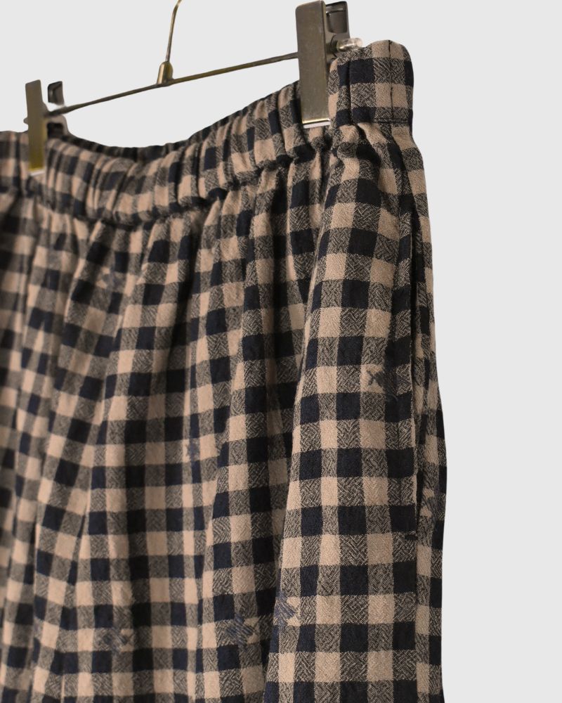 WOOL GINGHAM CHECK WITH JACQUARD EASY PANTS Camel