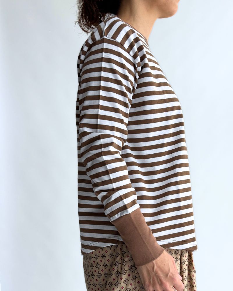 ギザンディ天竺ボーダーロングTee Brown/Off