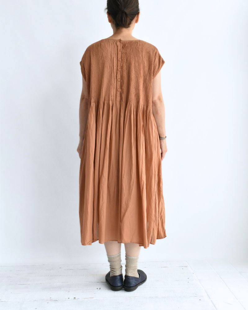 CREW-NECK F/SL DRESS WITH PINTUCK DarkOrange