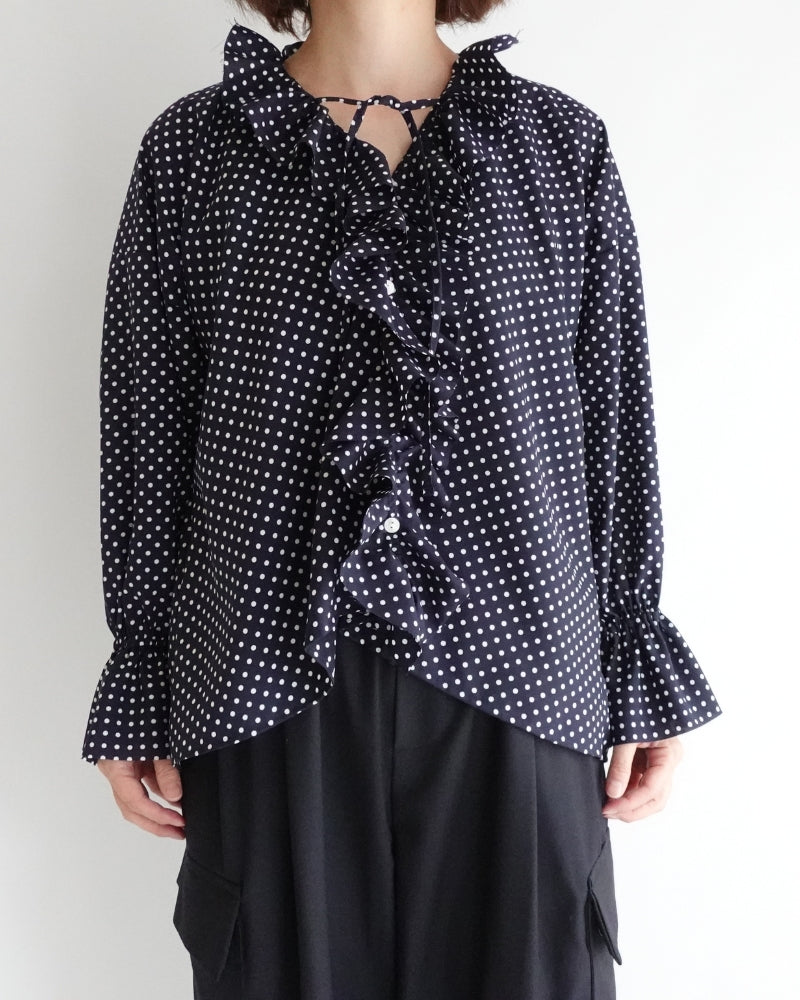 ドットフリルブラウス Navy