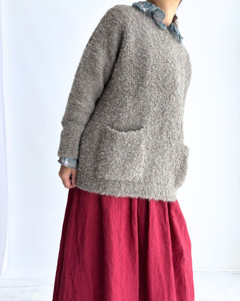 3GG BOUCLE CREW NECK PULLOVER WITH POCKET GrayBeige