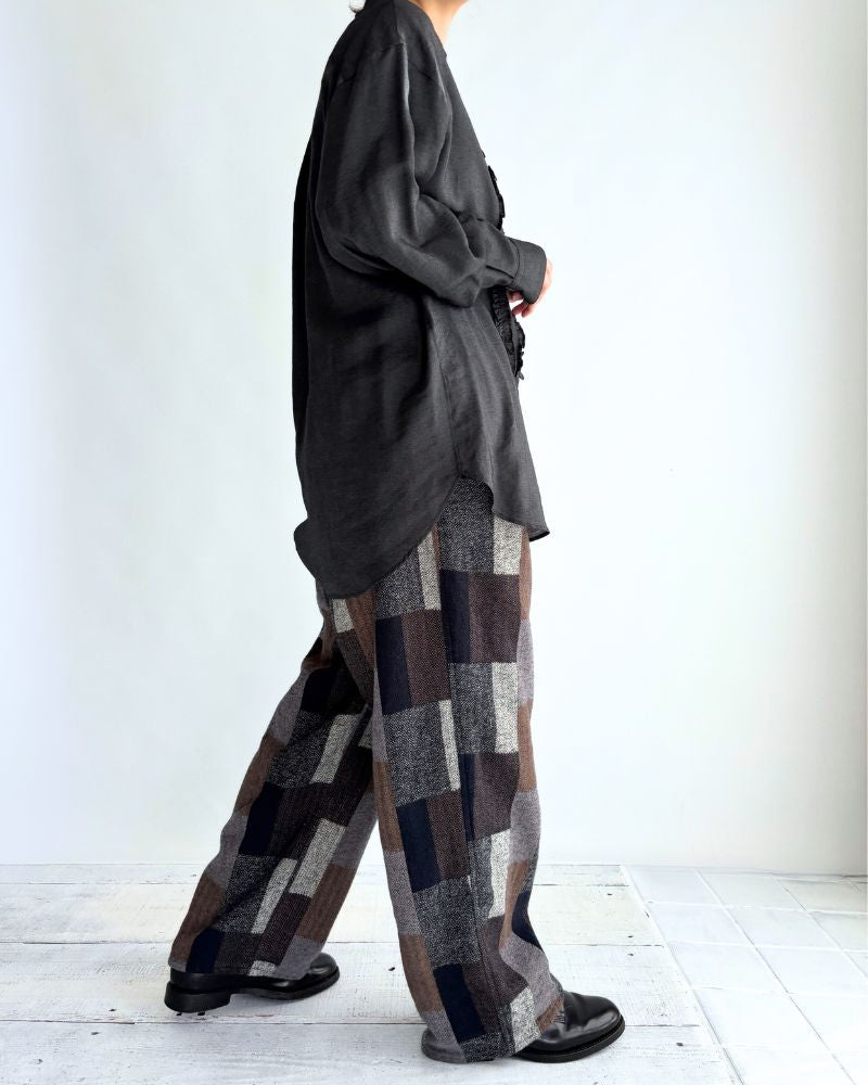 パッチワーク起毛チェックパンツ Gray